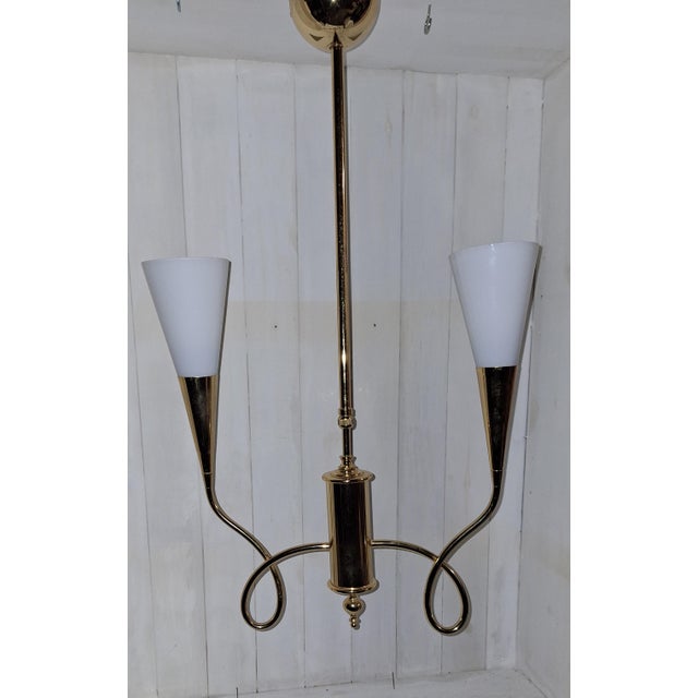 Vintage Pendant Lamp with Gold-Colored Metal Frame and Opaque White Glass Shades, 1990s, in Very Good conditions. Designed...