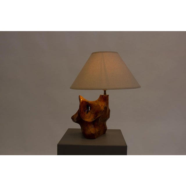 Freeform Table Lamp in Hand-Carved Olive Wood, France, 1950s For Sale - Image 7 of 8