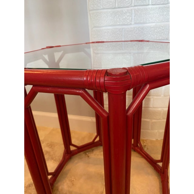 Chippendale Selamat Octagonal Regeant Rattan Side Table in Antique Red For Sale - Image 3 of 5