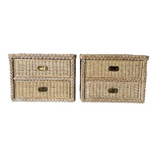 Vintage Organic Cerused Rattan Two Drawers Nightstands - a Pair For Sale