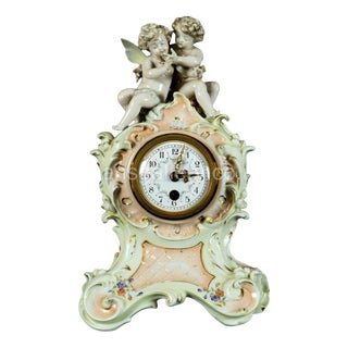 Antique Porcelain Cherub Mantel Clock from Volkstedt, Germany, 1890 For Sale