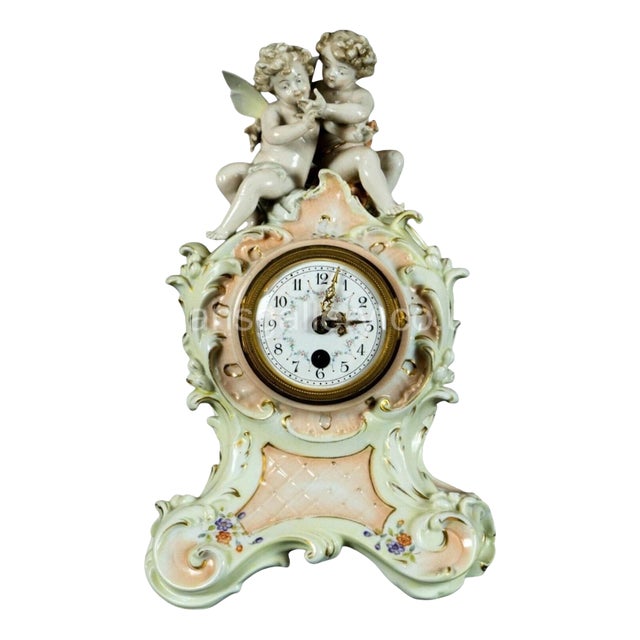 Antique Porcelain Cherub Mantel Clock from Volkstedt, Germany, 1890 For Sale