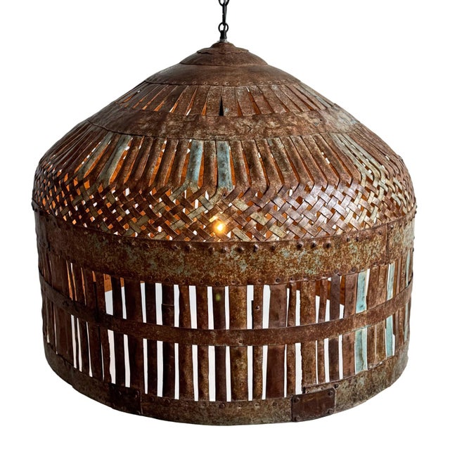 Vintage Rust Iron Cage Pendant Light For Sale - Image 4 of 10