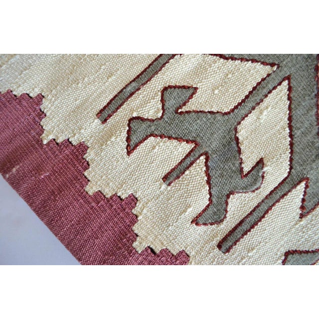 2010s Hand Woven Turkish Silk Pillow Cover Oushak Pattern Kilim Throw Pillow - 16″ X 16″ For Sale - Image 5 of 6