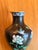 Charming vintage Chinese cloisonné vase 6.25”, Peony & Bird Motif, Black Enamel featuring hand-enameled peony blossoms and...