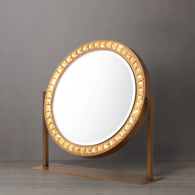 Brass Marilyn Table Top Led Vanity Mirror - Weathered Brass, Touch Dimmer For Sale - Image 8 of 12