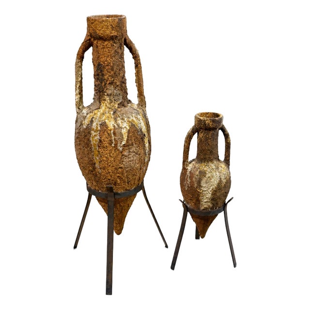 Vintage Earthenware Amphorae, Set of 2 For Sale