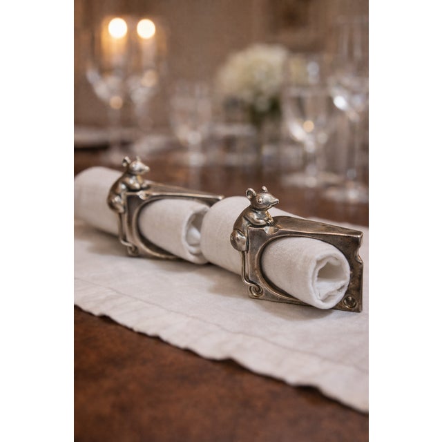 Set of Four Vintage Italian Napkin Rings With Mouse Motif For Sale - Image 6 of 6