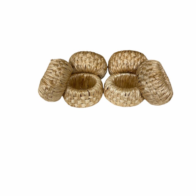 Vintage Woven Raffia Napkin Ring - Set of 6 For Sale - Image 4 of 5