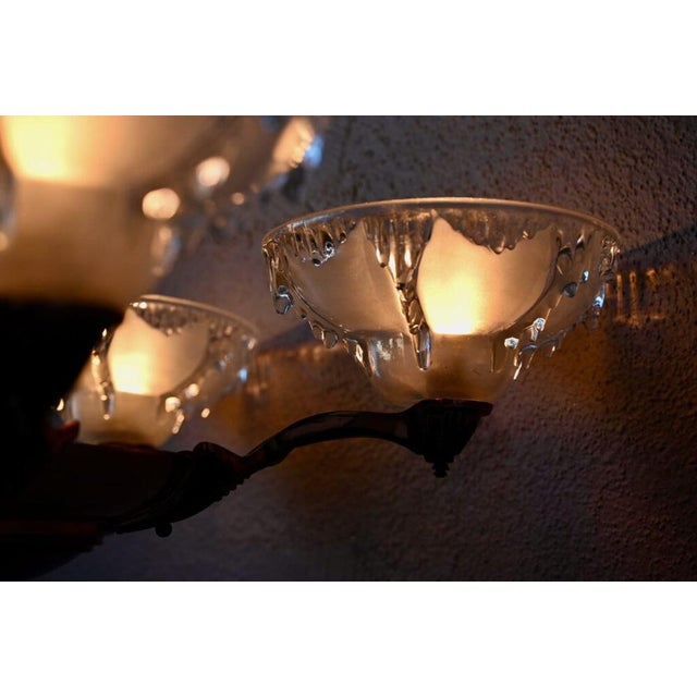 Large Art Deco Chandelier in Gilded Metal and Sandblasted Glass Ezan, France, 1930s For Sale - Image 17 of 18