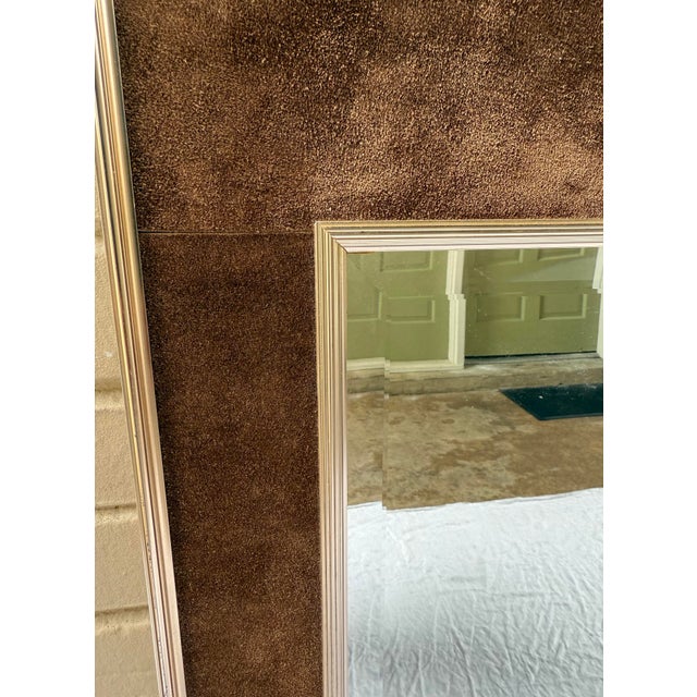 Labarge LaBarge Brass & Chocolate Suede Mirror - Hollywood Regency "Jewel Box" Style For Sale - Image 4 of 12