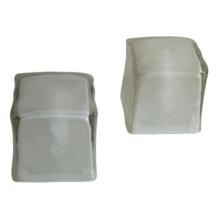 Cube-Shaped Table Lamps in Satin Glass, Late 1970s, Set of 2 For Sale