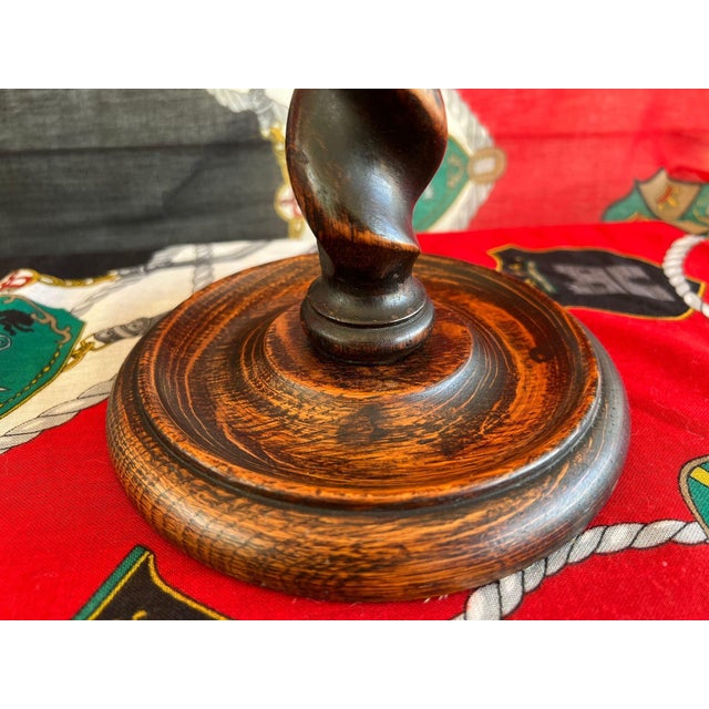 Pair Antique English Oak Barley Twist Candlesticks Candelabras Candle Holders For Sale - Image 14 of 18
