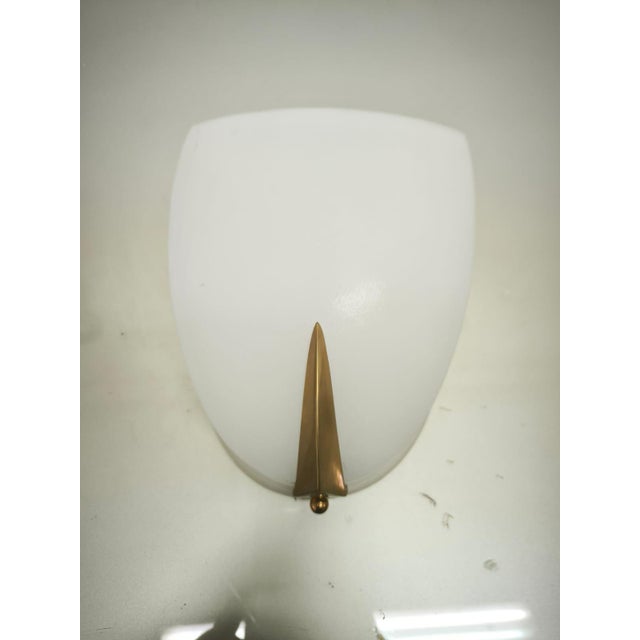 Gold Rationalist Wall Light in White Glass, 1940s For Sale - Image 8 of 16