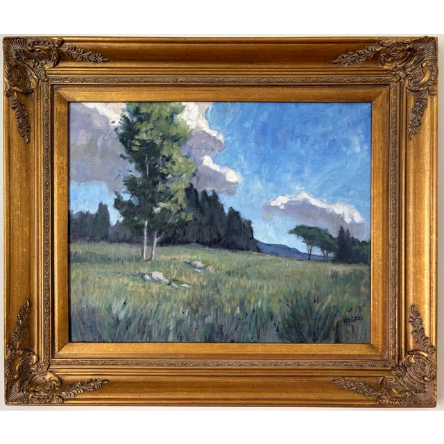 Green New England Landscape Oil Painting by American Artist Mary Peterson Vargas, Framed For Sale - Image 8 of 8