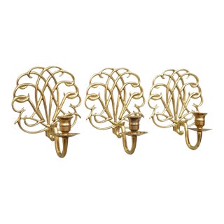 Virginia Metalcrafters Scrolled Brass Sconces, Set of 3 For Sale