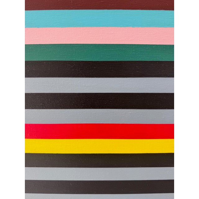 Metal Mid-Century Hard Edge Colorful Lines Painting, Gene Davis Manner, Abstract For Sale - Image 7 of 8