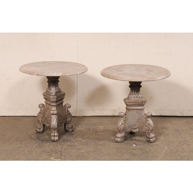 19th Century 19th Century A Pair - Italian End Tables W/ Round Marble-Tops For Sale - Image 5 of 12