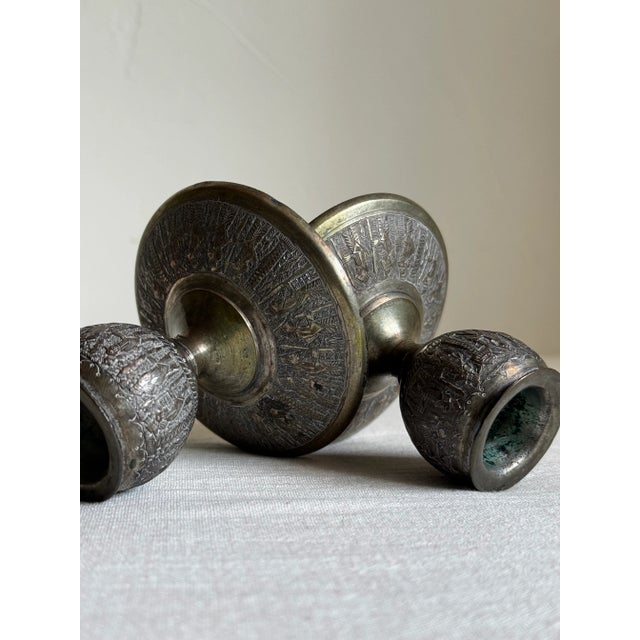Metal Antique Persian Candle Holder - A Pair For Sale - Image 7 of 7