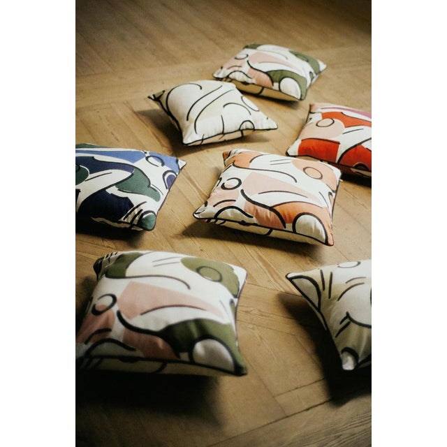The Orpha Cushion is part of our in-house range and features the screen printed Orpha fabric, with solid black piping....