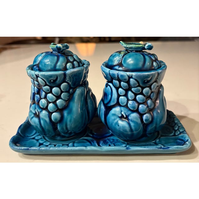 1960’s Mood Indigo Blue 3 Piece Condiment Set by Inarco For Sale - Image 4 of 9