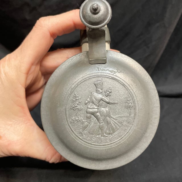 Ceramic An Antique German Beer Stein With Ornamented Pewter Lid. For Sale - Image 7 of 12