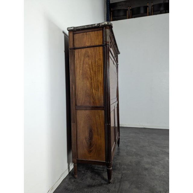 Louis XVI Mahogany Secretary Topped with a Ste Anne Marble Slab For Sale - Image 6 of 12