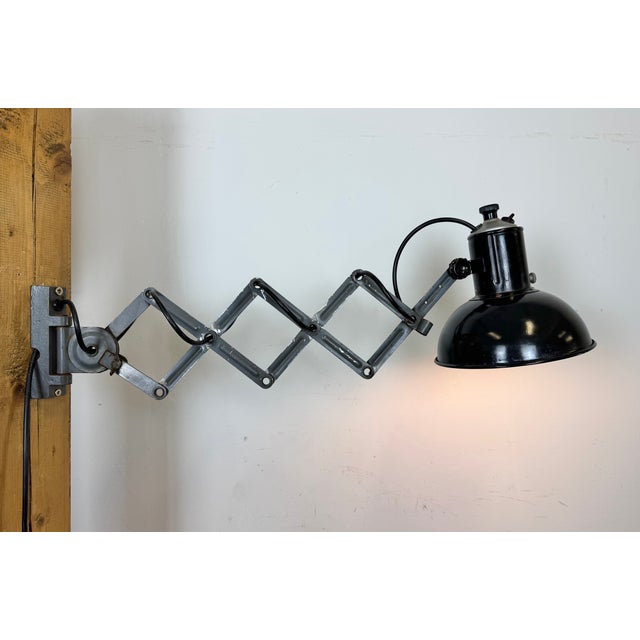 Industrial Black Enamel Scissor Wall Lamp, 1950s For Sale - Image 16 of 18