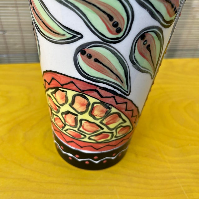 White Hand Painted Studio Pottery Vase by the Uncedo Project South Africa. Dated 2002 For Sale - Image 8 of 13