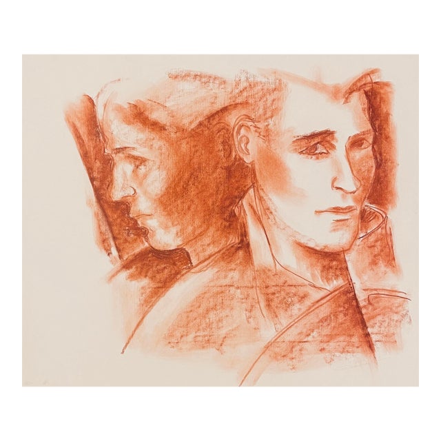 1980s Neil Metzler Double Portrait Drawing For Sale