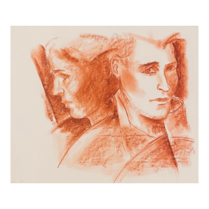 1980s Neil Metzler Double Portrait Drawing