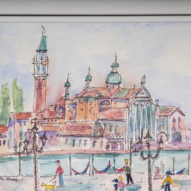 Martha Thompson Looking Across Lagoon St Marks Venice Painting, Framed For Sale - Image 4 of 5