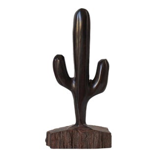 Vintage Hand Carved Ironwood Cactus Sculpture For Sale