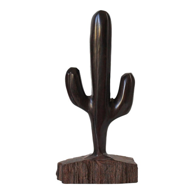 Vintage Hand Carved Ironwood Cactus Sculpture For Sale