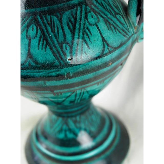 Late 19th Century Antique Moroccan Safi Boho Deep Green Vase With Handles For Sale - Image 9 of 11