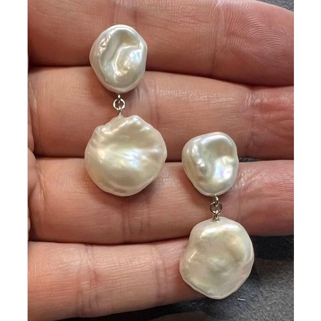 2010s Fresh Water Pearl Dangle Earrings 14k White Gold Certified For Sale - Image 5 of 6