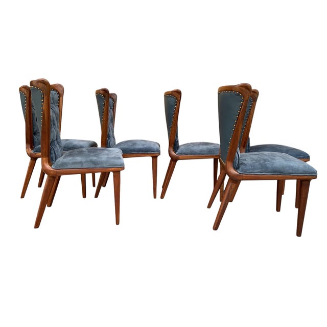 Mid 20th Century Vintage Italian Art Deco Dining Chairs Newly Reupholstered - 6 For Sale - Image 5 of 10