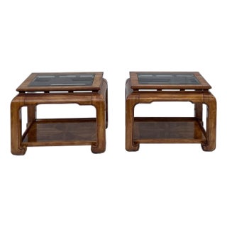 Burled Wood Chinoiserie Ming Styled End Tables by Century For Sale
