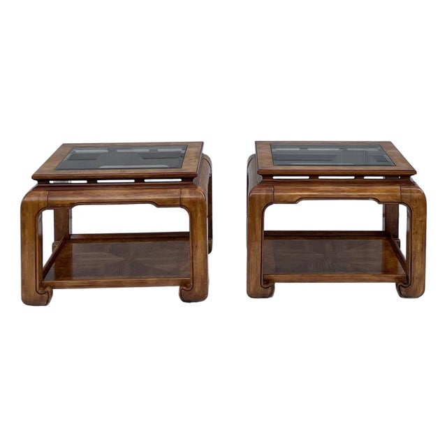 Burled Wood Chinoiserie Ming Styled End Tables by Century For Sale