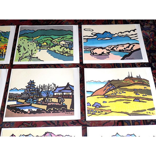 Japanese Vintage Folio Size Signed Mid 20th C. Expressionist Lithographs of Japanese Landscapes - Set of 9 For Sale - Image 3 of 9