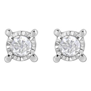 .925 Sterling Silver 1.0 Cttw Round Brilliant-Cut Diamond Miracle-Set Solitaire Stud Earrings (H-I Color, I2-I3 Clarity) For Sale