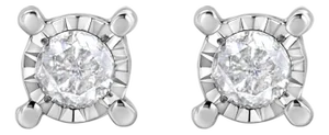 .925 Sterling Silver 1.0 Cttw Round Brilliant-Cut Diamond Miracle-Set Solitaire Stud Earrings (H-I Color, I2-I3 Clarity)