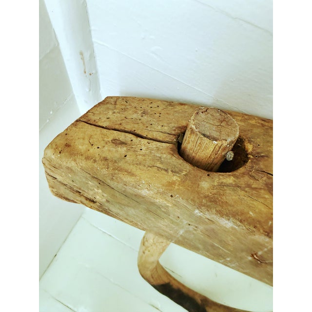 Brown 19th Century Hand Hewn Double Ox Yoke With Original Bentwood Bows & Hand Forged Iron Hardware For Sale - Image 8 of 12