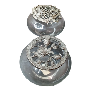 Gorgeous Pair of Potpourri Squat Vases With Filigree Pewter Lids