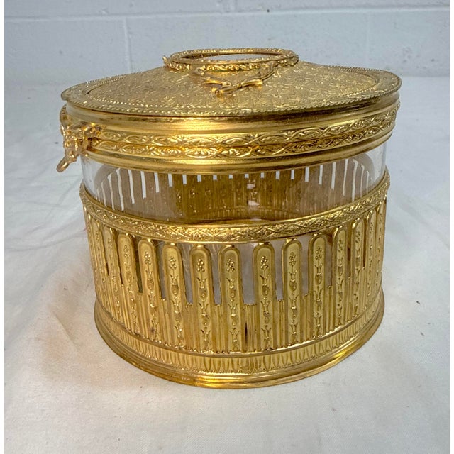 1920s Antique Ornate Victorian Ormolu Bronze Crystal Jewelry Powder Vanity Box Casket For Sale - Image 5 of 10