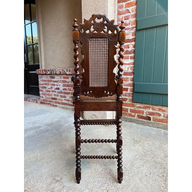 Antique French Child High Chair Renaissance Barley Twist Carved Oak Caned C1890 For Sale - Image 17 of 18