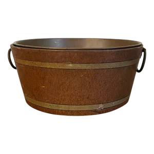 Antique 19th Century Victorian Pulp Wood Cachepot or Ice Bucket With Copper Liner and Loop Handles