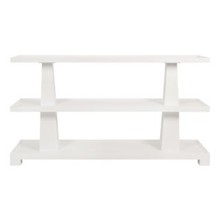 Matthew Izzo Home Lowen Textured White Linen Three Tier Console Table For Sale