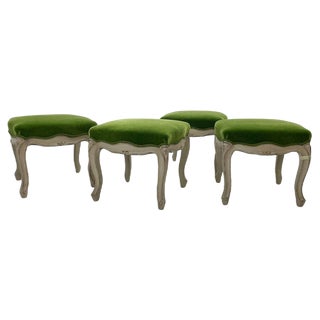 Louis XV Green Velvet Stool, Belgium For Sale