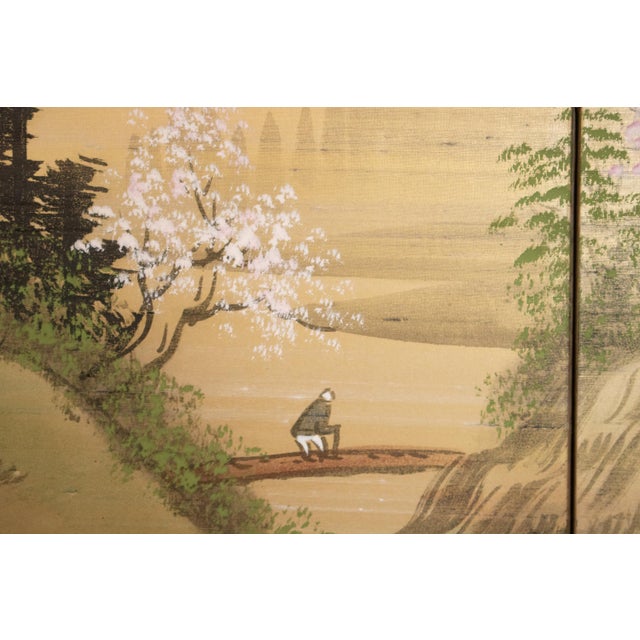 Wood 1960s Shōwa Era Japanese Byobu Screen, "Spring Landscape" For Sale - Image 7 of 18